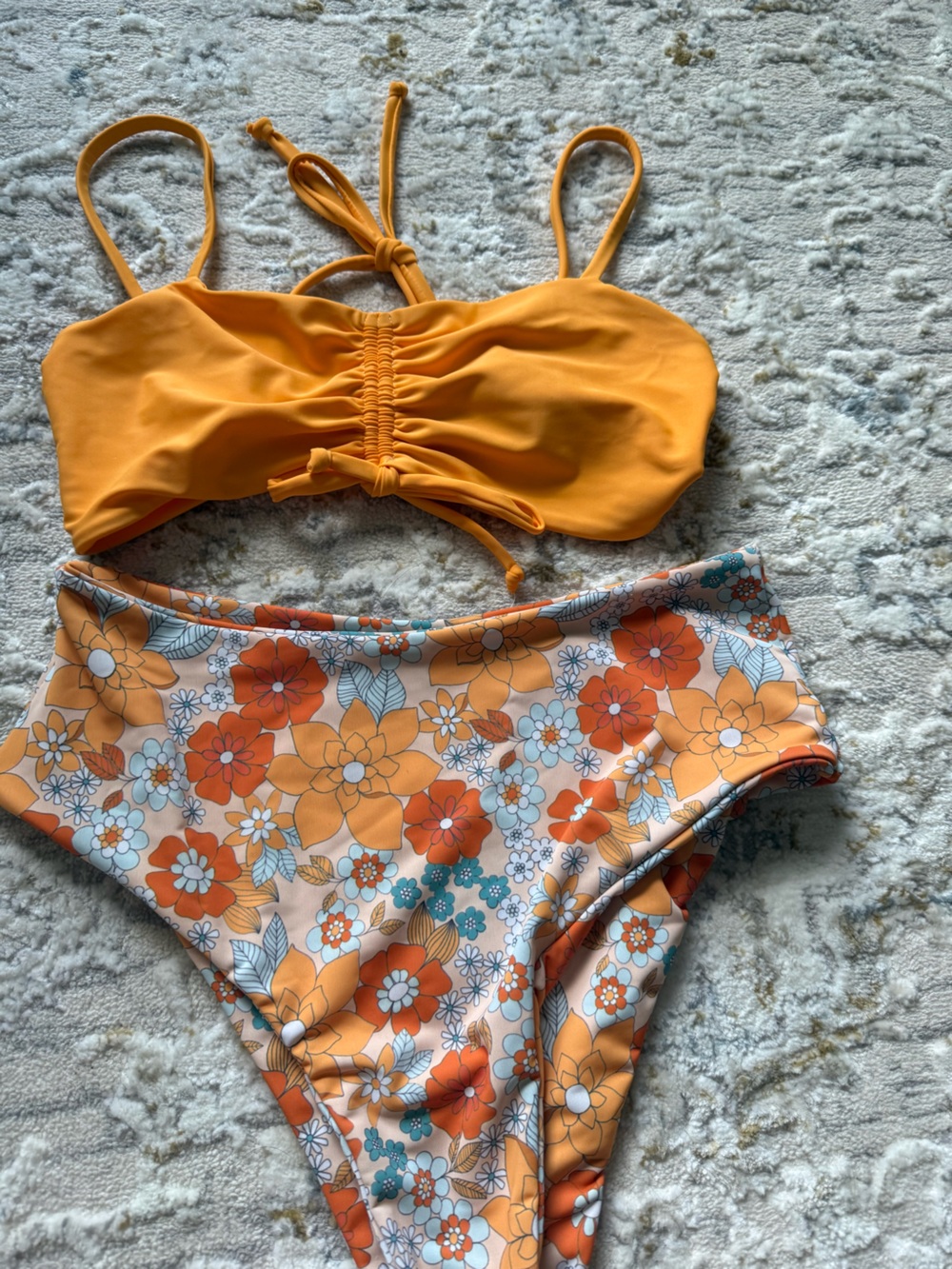 Women’s Floral Orange Handmade Swim Top